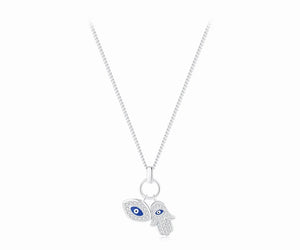 Lucky Eye & Hamsa Diamante Charm Necklace